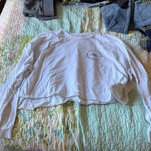 Cropped Long Sleeve Graphic Tee in Light Cream